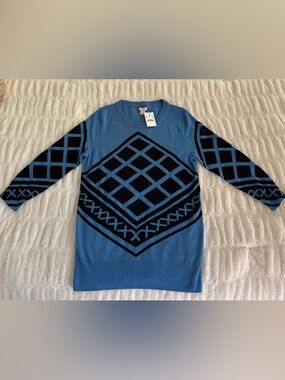 J. Crew 100% Merino Wool Tippi Sweater with Black Geometric Pattern